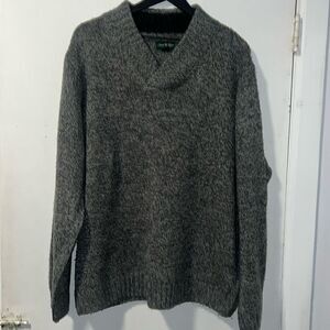 DAVID TAYLOR Gray Marled V Neck Sweater-XL